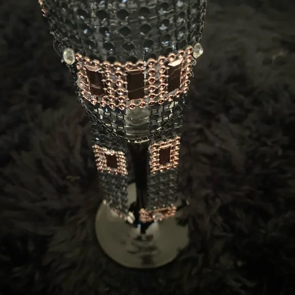 Black and Rose Gold Bling Wine Glass Set, His and Hers Elegant Wine Glasses - Picture 10 of 17
